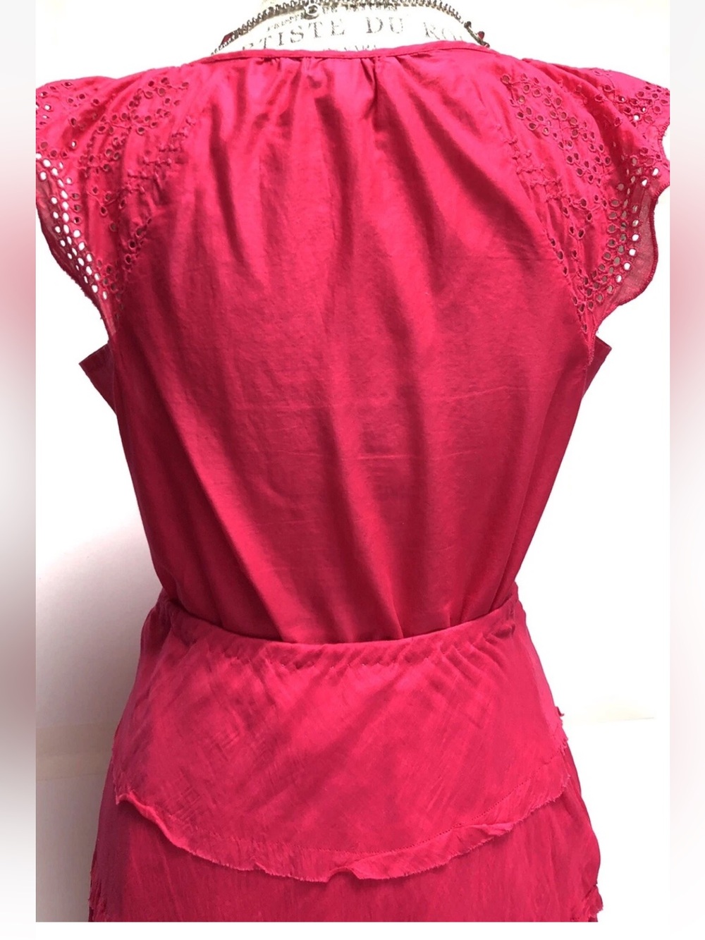 LOT OF 2: Banana Republic Eyelet Top & RUFFLED TIERED SKIRT COTTON HOT PINK MED - Picture 5 of 13